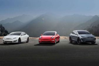 tesla cars line up