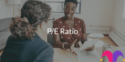 2 women having a discussion with the text "P/E Ratio" and the Motley Fool Logo